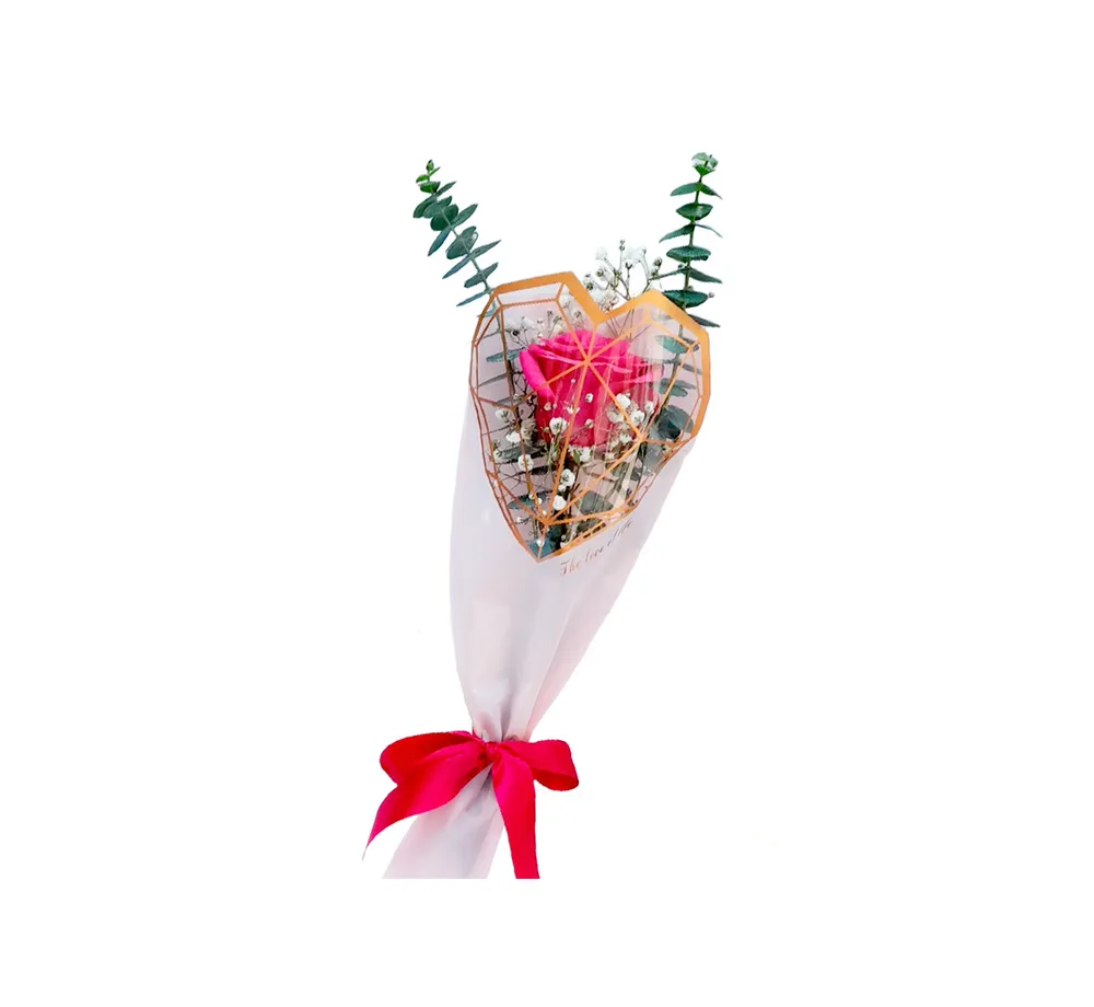 Solitario rosado con rosa fucsia