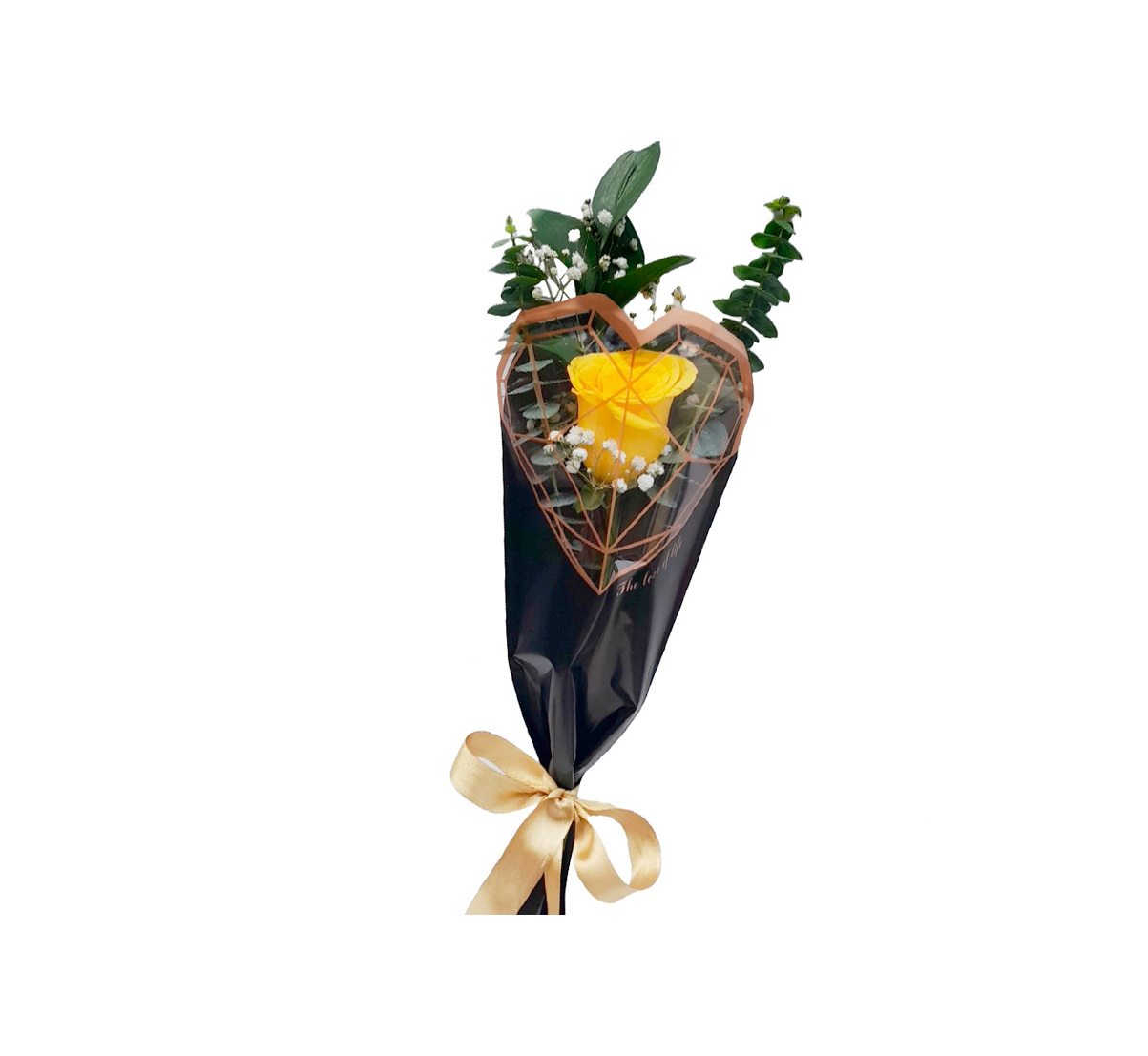 Solitario negro con rosa amarilla